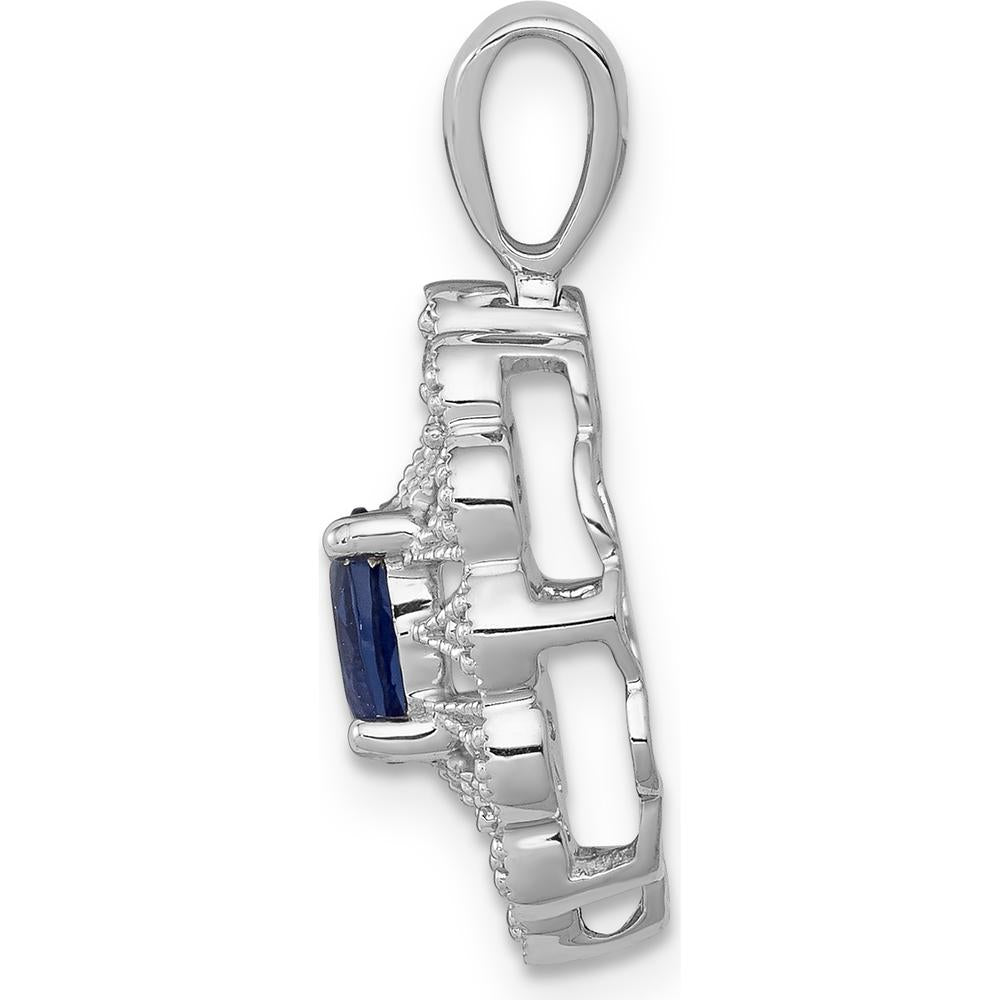 14K White Gold Sapphire Pendant with 1/6 Carat Diamond Accent - 0.57 Carat Total Sapphire Weight by Monteluci Fine Jewelry
