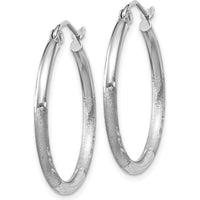 14K White Gold Satin and Diamond-Cut 2mm Round Hoop Earrings - 25mm Length by 0