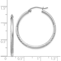 14K White Gold Satin and Diamond-Cut 2mm Round Hoop Earrings - 30mm Length by 0
