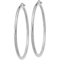 14K White Gold Satin and Diamond-Cut 2mm Round Hoop Earrings - 45mm Length by 0
