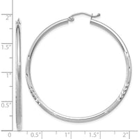 14K White Gold Satin and Diamond-Cut 2mm Round Hoop Earrings - 45mm Length by 0