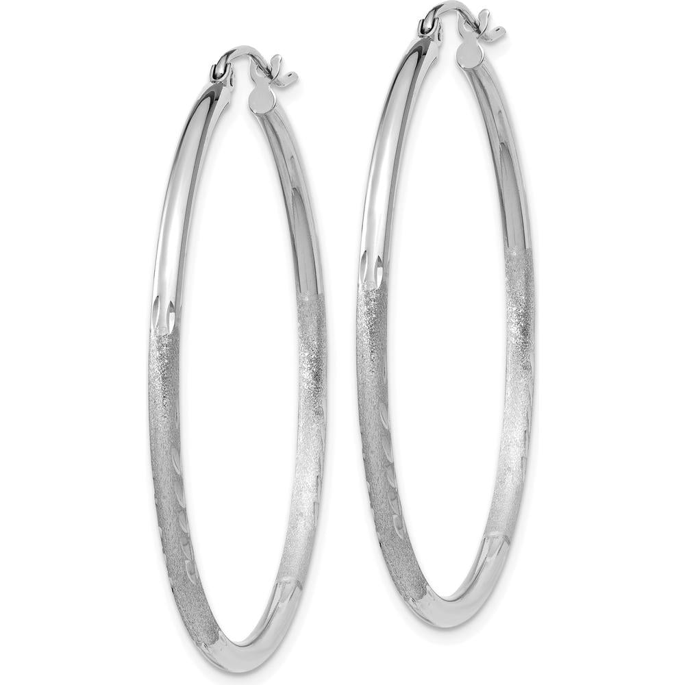14K White Gold Satin and Diamond-Cut 2mm Round Hoop Earrings by 0