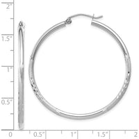 14K White Gold Satin and Diamond-Cut 2mm Round Hoop Earrings by 0