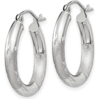 14K White Gold Satin and Diamond-Cut 3mm Round Hoop Earrings - Polished & Brushed Finish by 0