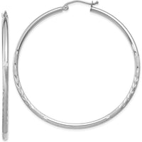 14K White Gold Satin and Diamond-cut 50mm Hoop Earrings by 0