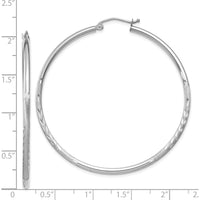14K White Gold Satin and Diamond-cut 50mm Hoop Earrings by 0