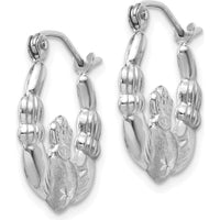 14K White Gold Satin and Diamond-Cut Claddagh Hoop Earrings - 17mm Length by 0