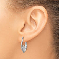 14K White Gold Satin and Diamond-Cut Claddagh Hoop Earrings - 21mm by 0
