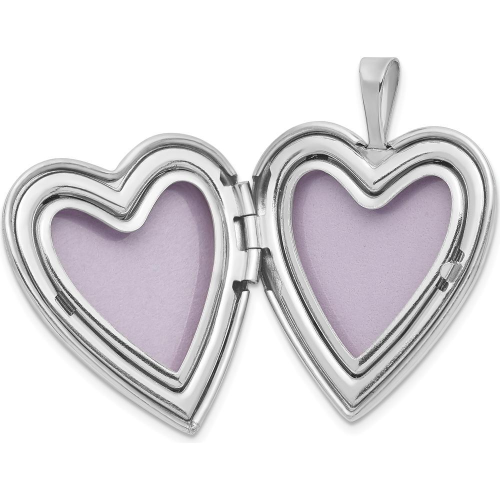 14K White Gold Satin and Diamond-Cut Cross Heart Locket with Diamond Accent - 0.010 Carat Total Diamond Weight by Monteluci Fine Jewelry