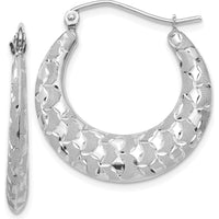 14K White Gold Satin and Diamond-Cut Hoop Earrings - 26mm by 0