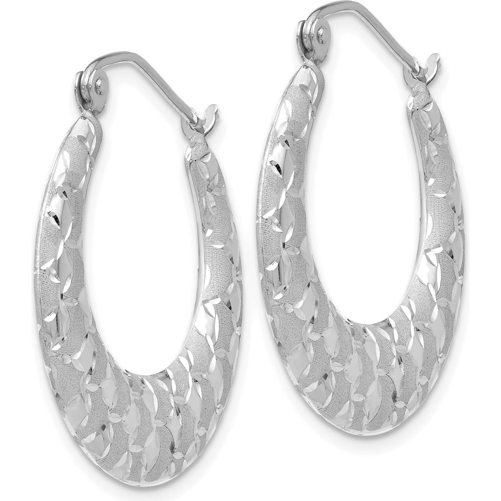 14K White Gold Satin and Diamond-Cut Hoop Earrings - 26mm by 0