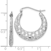 14K White Gold Satin and Diamond-Cut Hoop Earrings - 26mm by 0