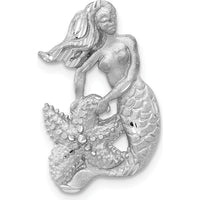 14K White Gold Satin and Diamond-Cut Mermaid Omega Slide Pendant by Oro Pregiato