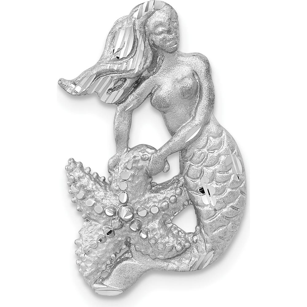 14K White Gold Satin and Diamond-Cut Mermaid Omega Slide Pendant by Oro Pregiato
