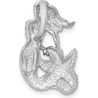 14K White Gold Satin and Diamond-Cut Mermaid Omega Slide Pendant by Oro Pregiato