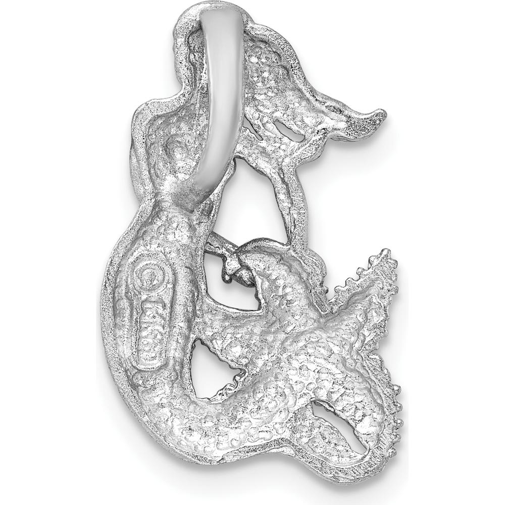 14K White Gold Satin and Diamond-Cut Mermaid Omega Slide Pendant by Oro Pregiato