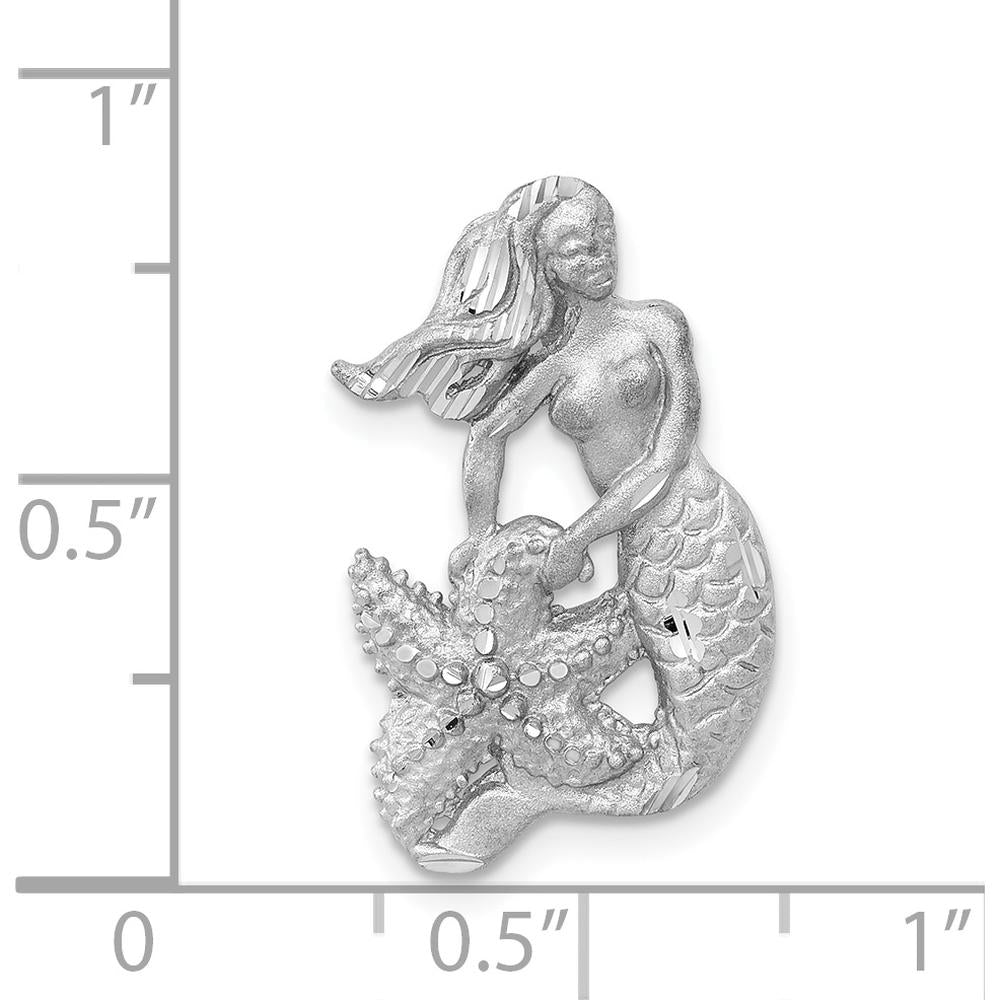 14K White Gold Satin and Diamond-Cut Mermaid Omega Slide Pendant by Oro Pregiato