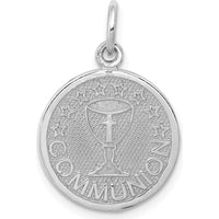14K White Gold Satin and Polished Communion Round Disc Charm - Religious Pendant by Oro Pregiato