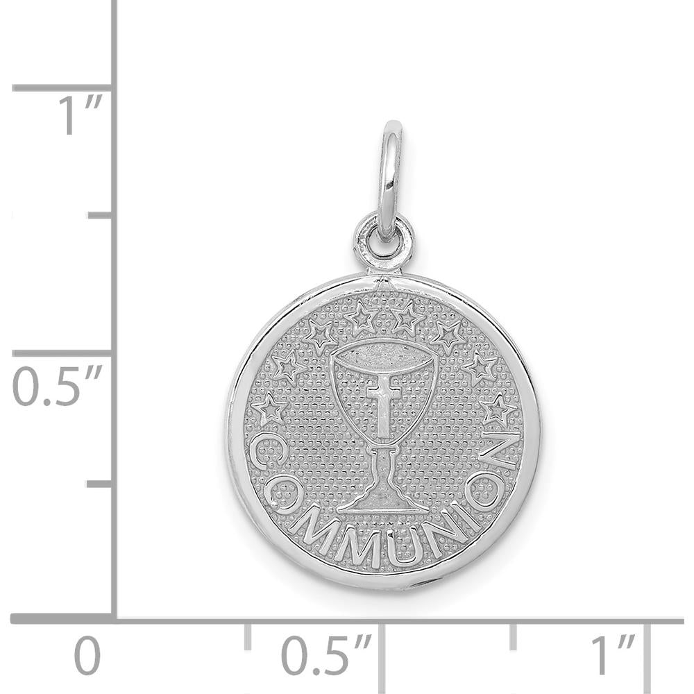 14K White Gold Satin and Polished Communion Round Disc Charm - Religious Pendant by Oro Pregiato