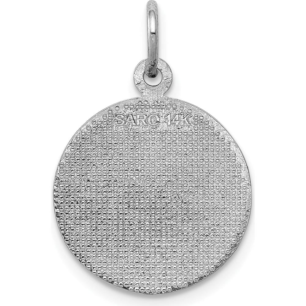 14K White Gold Satin and Polished Communion Round Disc Charm - Religious Pendant by Oro Pregiato