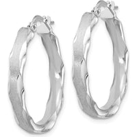 14K White Gold Satin and Polished Scalloped Edge Hoop Earrings - 27mm Length by 0