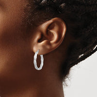 14K White Gold Satin and Polished Scalloped Edge Hoop Earrings - 27mm Length by 0