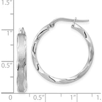 14K White Gold Satin and Polished Scalloped Edge Hoop Earrings - 27mm Length by 0