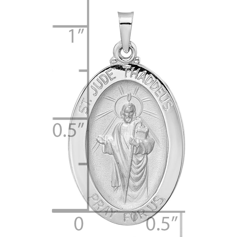 14K White Gold Satin and Polished St. Jude Thaddeus Oval Medal Pendant - Faith and Prayer Symbol by Oro Pregiato