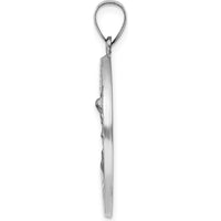 14K White Gold Satin and Polished St. Michael Round Pendant Medal with Hollow Design by Oro Pregiato