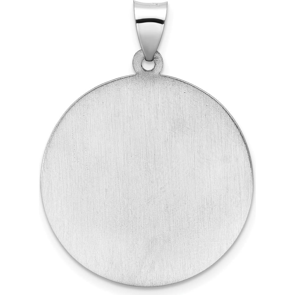 14K White Gold Satin and Polished St. Michael Round Pendant Medal with Hollow Design by Oro Pregiato