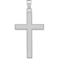14K White Gold Satin Cross Pendant with Rhodium Finish - 48mm Length by Oro Pregiato