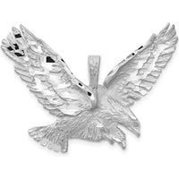 14K White Gold Satin Diamond-Cut Eagle Pendant with Textured Back - 30mm Length, 39mm Width by Oro Pregiato