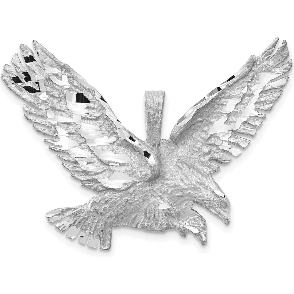 14K White Gold Satin Diamond-Cut Eagle Pendant with Textured Back - 30mm Length, 39mm Width by Oro Pregiato