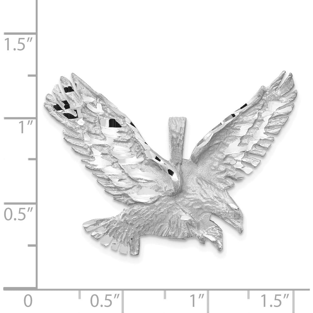 14K White Gold Satin Diamond-Cut Eagle Pendant with Textured Back - 30mm Length, 39mm Width by Oro Pregiato