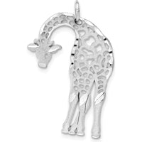 14K White Gold Satin Diamond-Cut Giraffe Charm Pendant - 29mm Length by Oro Pregiato