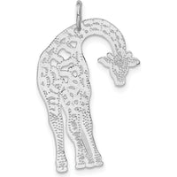 14K White Gold Satin Diamond-Cut Giraffe Charm Pendant - 29mm Length by Oro Pregiato