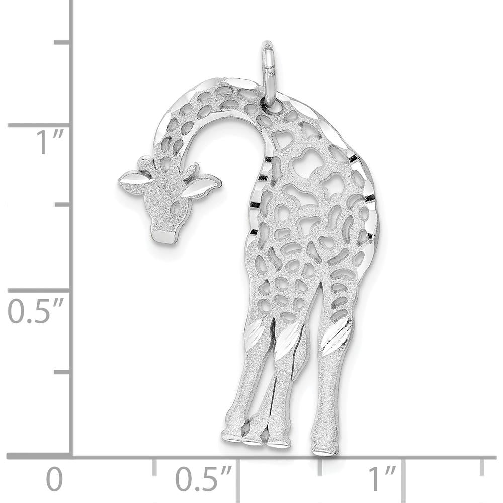 14K White Gold Satin Diamond-Cut Giraffe Charm Pendant - 29mm Length by Oro Pregiato