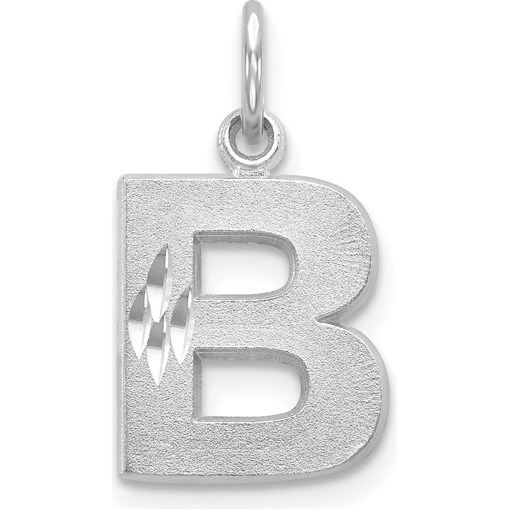 14K White Gold Satin Diamond-Cut Letter B Initial Charm - Personalized Jewelry Pendant by Oro Pregiato