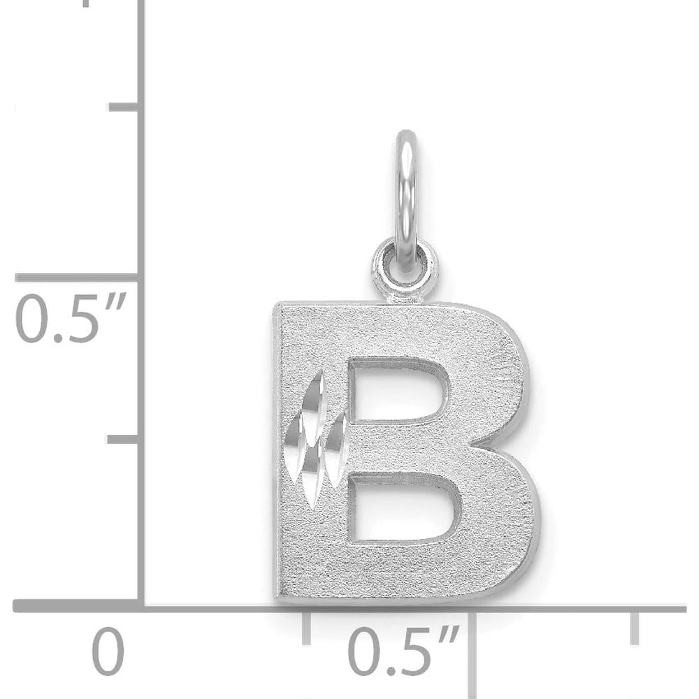 14K White Gold Satin Diamond-Cut Letter B Initial Charm - Personalized Jewelry Pendant by Oro Pregiato