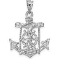 14K White Gold Satin Diamond-Cut Mariners Crucifix Pendant with Rhodium Plating by Oro Pregiato