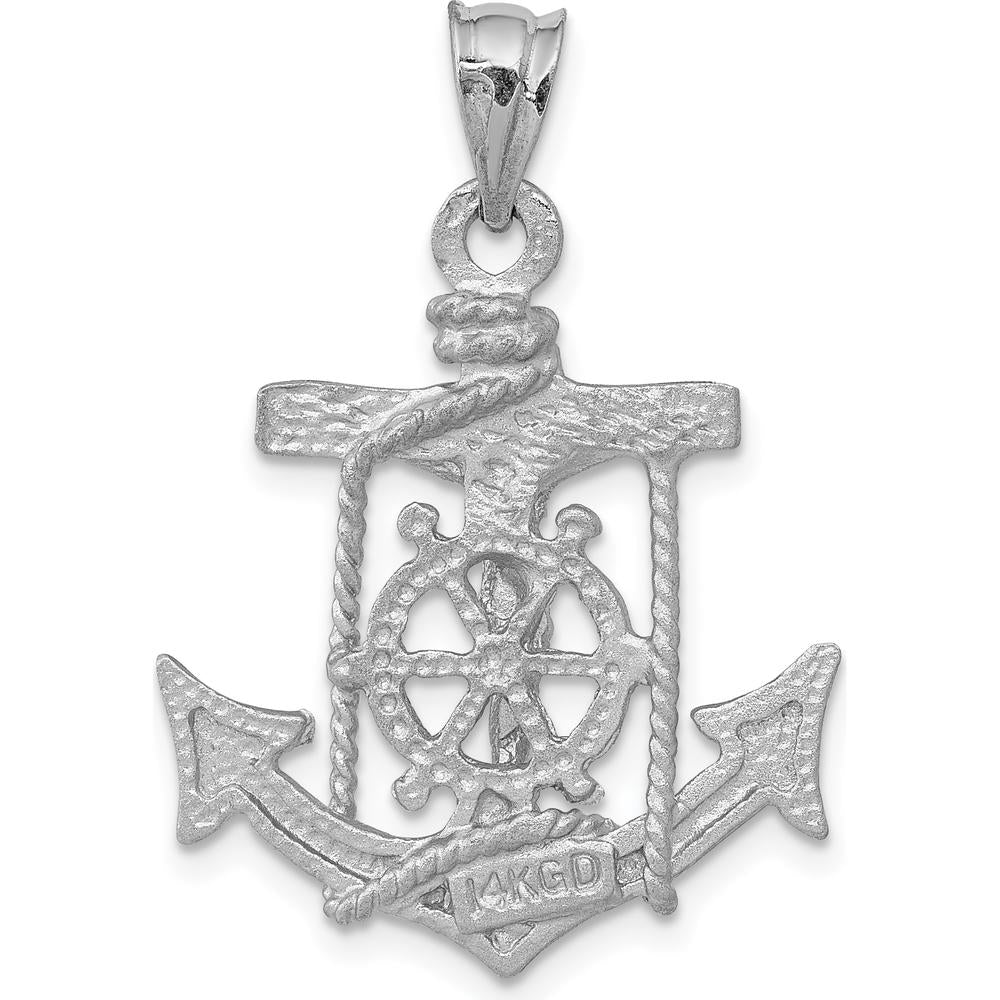 14K White Gold Satin Diamond-Cut Mariners Crucifix Pendant with Rhodium Plating by Oro Pregiato