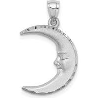 14K White Gold Satin Diamond-Cut Moon Pendant with Rhodium Plating by Oro Pregiato
