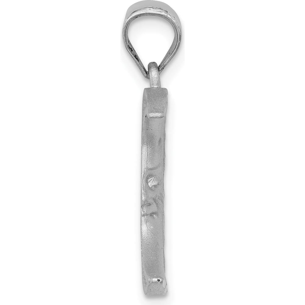 14K White Gold Satin Diamond-Cut Moon Pendant with Rhodium Plating by Oro Pregiato