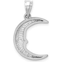 14K White Gold Satin Diamond-Cut Moon Pendant with Rhodium Plating by Oro Pregiato