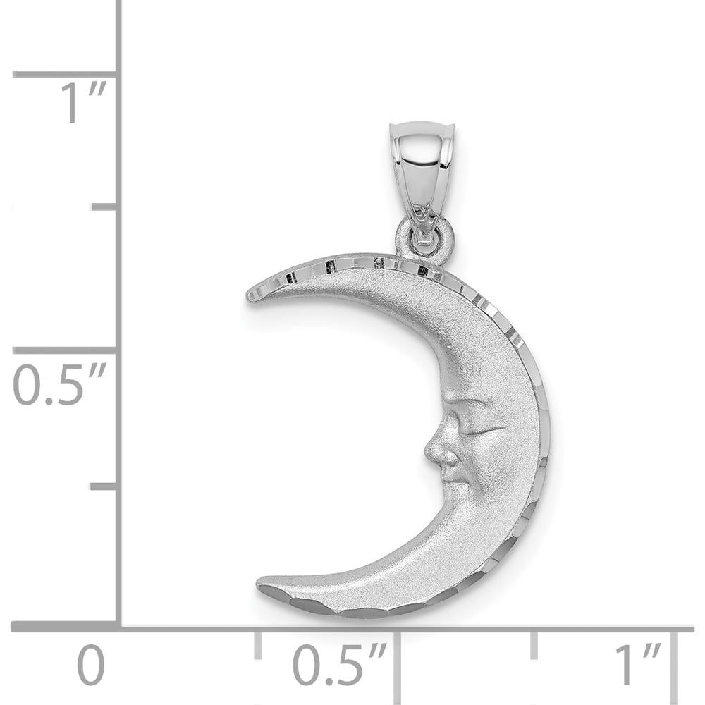 14K White Gold Satin Diamond-Cut Moon Pendant with Rhodium Plating by Oro Pregiato