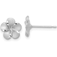 14K White Gold Satin Diamond-Cut Plumeria Button Earrings by 0