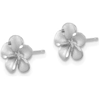 14K White Gold Satin Diamond-Cut Plumeria Button Earrings by 0