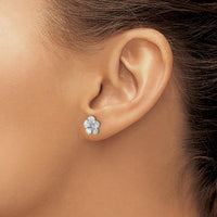 14K White Gold Satin Diamond-Cut Plumeria Button Earrings by 0