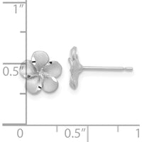 14K White Gold Satin Diamond-Cut Plumeria Button Earrings by 0