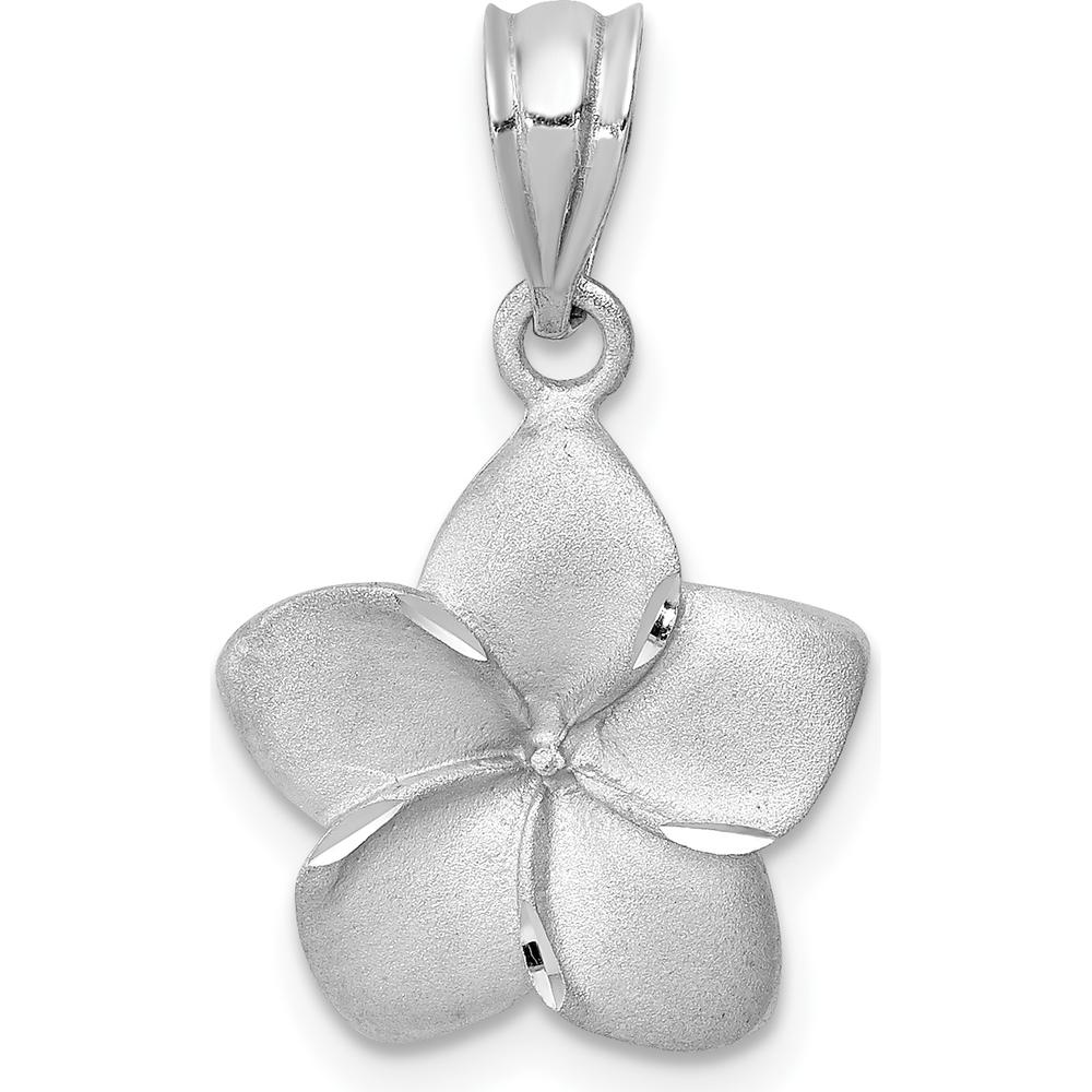 14K White Gold Satin Diamond-Cut Plumeria Pendant with Polished Accents by Oro Pregiato